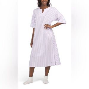 NWT- Petite Plume 100% Cotton Kaftan Striped Evening Wear - White/Purple - Sz L